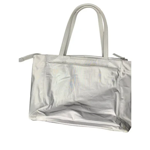 TUMI Nylon Tote Bag Laptop Travel Bag Gray Double Handles Zip Pockets Women's L - Picture 3 of 13